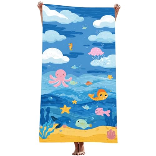 Mikrofaser Handtuch groß (Niedlich) Strandtuch Mikrofaser 75x150 cm mit Wasserdicht Tasche, Schnell Trocknendes, Weiches, Leichtes, Pflegeleicht, Sandfreies Strandhandtuch für Reise (Fisch) Z-1066T von Generic