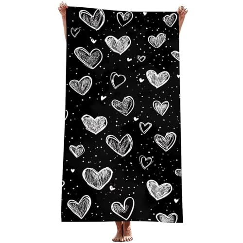Mikrofaser Handtuch groß (Schwarz) Strandtuch Mikrofaser 70 x 140 cm mit Wasserdicht Tasche, Schnell Trocknendes, Weiches, Leichtes, Pflegeleicht, Sandfreies Strandhandtuch für Reise (Liebe) Z-928T von Generic