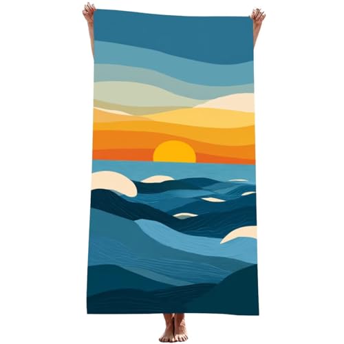 Mikrofaser Handtuch groß (Sonnenuntergang) Strandtuch Mikrofaser 90 x 180 cm mit Wasserdicht Tasche, Schnell Trocknendes, Weiches, Leichtes, Pflegeleicht, Sandfreies Strandhandtuch (Ozean) Z-1008T von Generic