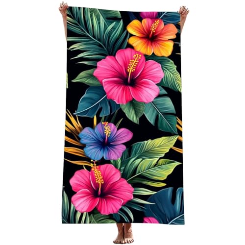 Mikrofaser handtuch groß (Blume) strandtuch Mikrofaser 90 x 180 cm mit Wasserdicht Tasche, Schnell Trocknendes, Weiches, Leichtes,Pflegeleicht,Sandfreies Strandhandtuch für Strand Reise (Grün) Z-1060T von Generic