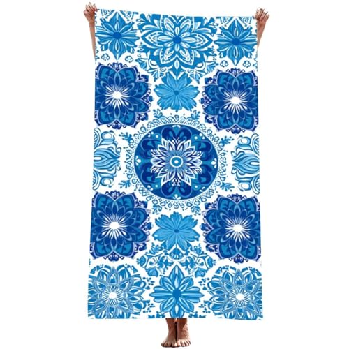 Mikrofaser handtuch groß (Böhmen) strandtuch Mikrofaser 75x150 cm mit Wasserdicht Tasche, Schnell Trocknendes, Weiches, Leichtes, Pflegeleicht, Sandfreies Strandhandtuch für Strand Reise (Blau) Z-970T von Generic