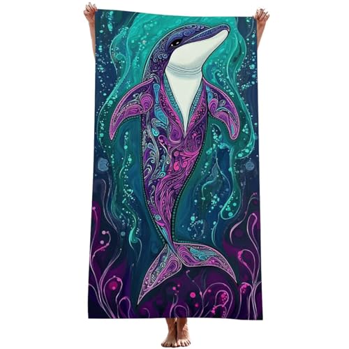 Mikrofaser handtuch groß (Delphin) strandtuch Mikrofaser 70 x 140 cm mit Wasserdicht Tasche, Schnell Trocknendes, Weiches, Leichtes, Pflegeleicht,Sandfreies Strandhandtuch für Reise (Abstrakt) Z-1056T von Generic