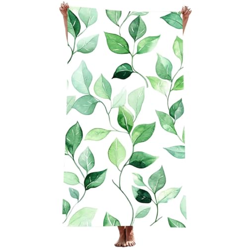 Mikrofaser handtuch groß (Grün) strandtuch Mikrofaser 90x180 cm mit Wasserdicht Tasche, Schnell Trocknendes, Weiches, Leichtes, Pflegeleicht, Sandfreies Strandhandtuch für Strand Reise (Blatt) Z-1010T von Generic