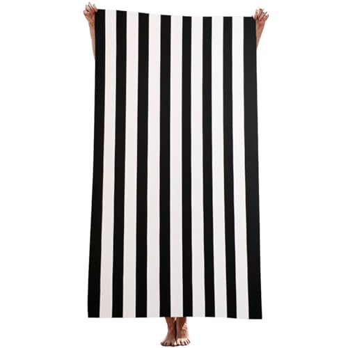 Mikrofaser handtuch groß (Streifen) strandtuch Mikrofaser 90 x 200 cm mit Wasserdicht Tasche, Schnell Trocknendes, Weiches, Leichtes, Pflegeleicht, Sandfreies Strandhandtuch (Schwarz Und Weiß) Z-1020T von Generic