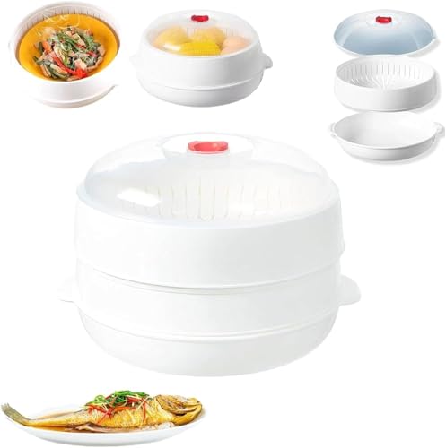 Mikrowellengeeigneter Dampfkorb für Gemüse und Fleisch, mit transparentem Deckel und Tablett, Mikrowellen-Kochbehälter (2 Layer) von Generic