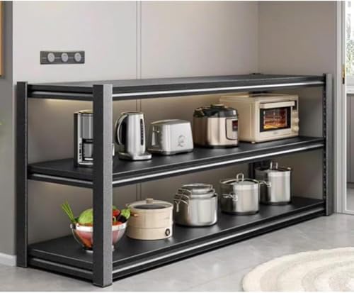 Mikrowellenständer Metallrahmen Küche Verstellbares Aufbewahrungsregal Heavy Duty 3-stöckiges Regal Bäckerregale Mikrowellenherd Rack, Black, 90x45x80cm von Generic