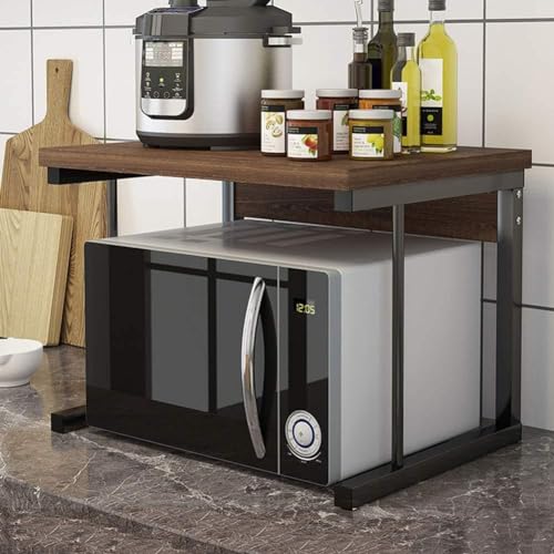 Mikrowellenständer aus Holz mit 2 Etagen und stabilem Metallrahmen für Mikrowellen-Toaster und Küchenarbeitsplatte. von Generic