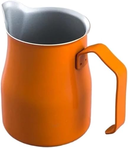 Milchkännchen 2pcs Edelstahl Milch Aufschäumen Krug Gießen über Kaffee Wasserkocher Espresso Dampfende Milch Aufschäumen Tasse Perfekt Für Latte Art, Orange, 500ml von Generic