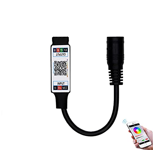 Mini RGB Bluetooth Controller DC 5V 12V 24V Musik BT Smart APP Controller Lichtleiste Steuerung für RGB LED Streifen 43mm indoor use (Mini DC Bluetooth Schwarz) von TOPXCDZ