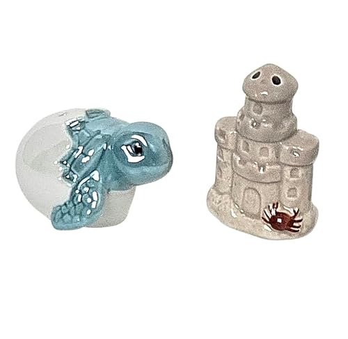 Mini-Salz- und Pfefferstreuer-Set, Motiv: Strandschildkröte und Sandburg, Keramik, 6,3 x 4,4 x 3,2 cm von Generic