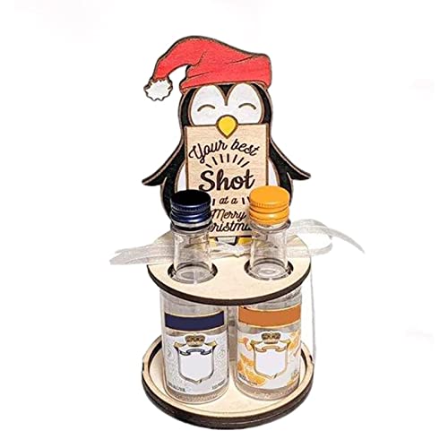 Mini-Weinflaschenhalter für Weihnachten (Flasche nicht im Lieferumfang enthalten), niedlicher Pinguin-Elch-Zwerge, Weinhalter aus Holz, Weihnachtsdekoration, Pinguin von Generic
