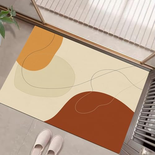 Minimalismus Fußmatte - rutschfeste Schmutzfangmatte Beige Für Innen, Fußabtreter Abstrakte Linien Für Flur, Eingangsbereich & Überdachten Außenbereich - 50 X 80 cm von Generic