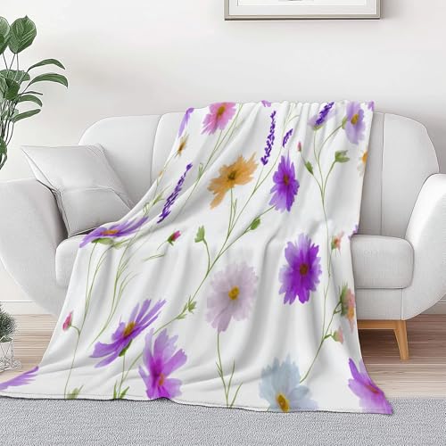 Minimalismus Kuscheldecke 180 x 200 cm Weiche Warme Decke, Aquarell Wildblumen Flanell Schlafsofa Bedruckte Decke Für Kind Erwachsene Schlafzimmer Camping Picknick von Generic