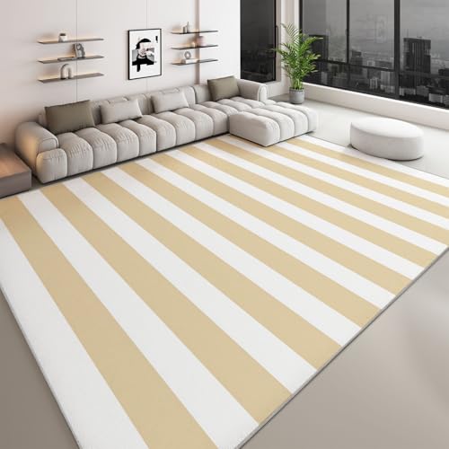 Minimalismus Streifen Design Wohnzimmer Teppich, rutschfeste und Pflegeleichte Hellbeige Kurzflor Teppiche für Schlafzimmer Esszimmer und Kinderzimmer - 140 x 200 cm von Generic