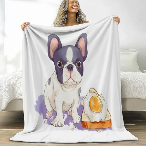 Minimalistisch Graffiti Tier Hund Croissant Kinderdecke Weiche Plüsch Sherpa Decke 180 x 200 cm, Weiß Überwurfdecke für Jungen Mädchen Schlafzimmer Dekor Decke Bedruckt weiche Plüschdecke von Generic