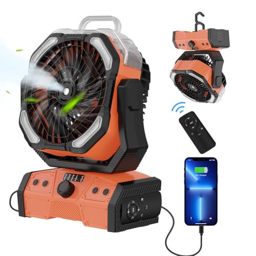 Misting Camping Ventilator, 30000 mAh Wiederaufladbarer Ventilator mit LED-Licht & Haken, Wiederaufladbare Persönliche Ventilatoren mit Timer, mit 160ml Wassertank for Reisen und Stromausfälle(Orange) Misting Camping Ventilator, 30000 mAh Wiederaufladbarer Ventilator mit LED-Licht & Haken, Wiederaufladbare Persönliche Ventilatoren mit Timer, mit 160ml Wassertank for Reisen und Stromausfälle(Orange) von Generic