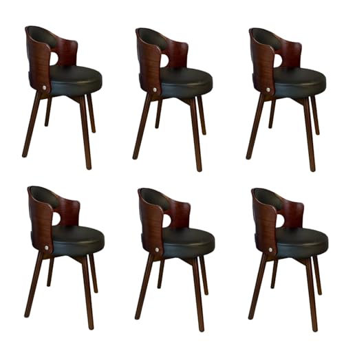 Mitte des Jahrhunderts Moderne 360° Drehstuhl 6er Set Küchenstühle gepolstert Kunstleder mit Armlehnen Vintage Massivholz Beine Pflegeleicht Perfekt für 1-6 von Generic