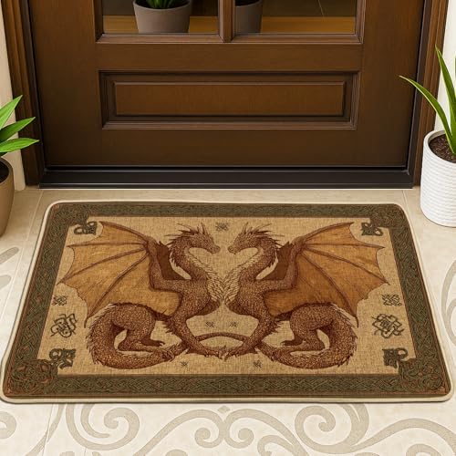 Mittelalterliche Drachen-Fußmatte, brauner Doppeldrachen-Eingangsmatte für den Innen- und Außenbereich, Gummi, rutschfest, staubabweisend, Haustürmatte, leicht zu reinigen, 73,2 x 43,2 cm Mittelalterliche Drachen-Fußmatte, brauner Doppeldrachen-Eingangsmatte für den Innen- und Außenbereich, Gummi, rutschfest, staubabweisend, Haustürmatte, leicht zu reinigen, 73,2 x 43,2 cm von Generic