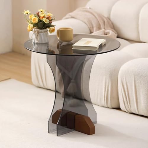 Mitteltisch for Das Wohnzimmer, Kleiner Runder Glastisch Mit Stabiler Konstruktion, Geeignet for Wohnzimmer und Büros(Gray,55cm) von Generic