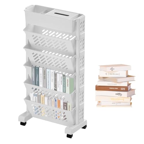 Mobile Bibliothek Trolley - Fünf-Layer Rolling Organizer, Multifunktionaler tragbarer Buchspeicher | Schweres Smooth Casters Office, Studie Stationery Reading Display Classroom Apartment Mobile Bibliothek Trolley - Fünf-Layer Rolling Organizer, Multifunktionaler tragbarer Buchspeicher | Schweres Smooth Casters Office, Studie Stationery Reading Display Classroom Apartment von Generic