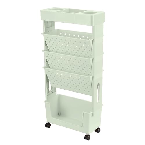 Mobiler Bücherwagen, Drehbares, 5 Ebenen, großes Fassungsvermögen, platzsparend, Tragbarer Buch-Organizer, Bücherregal für Zuhause, Wohnzimmer, Arbeitszimmer Mobiler Bücherwagen, Drehbares, 5 Ebenen, großes Fassungsvermögen, platzsparend, Tragbarer Buch-Organizer, Bücherregal für Zuhause, Wohnzimmer, Arbeitszimmer von Generic