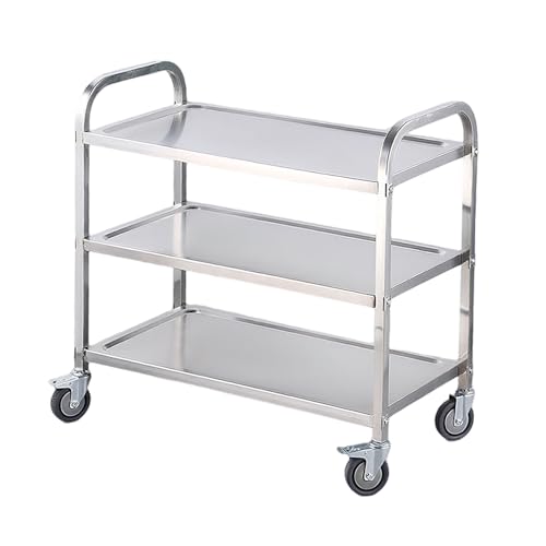Mobiler Küchentrolley Edelstahl Heavy Duty 3 -Tier Utility Cart kommerzieller Multi -funktionaler Servierwagen auf Rädern extra großer Metall 3-Layer 85 * 45 * 88cm von Generic