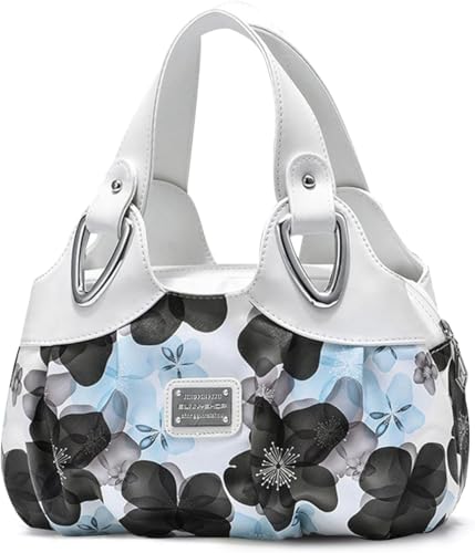 Mode Damen Handtaschen Elegante Handtaschen Für Frauen Pu-Leder Große Kapazität Top-Handle Taschen Blumentaschen Für Frauen, White Handle/Blue Flower Mode Damen Handtaschen Elegante Handtaschen Für Frauen Pu-Leder Große Kapazität Top-Handle Taschen Blumentaschen Für Frauen, White Handle/Blue Flower von Generic