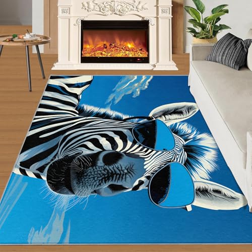 Mode-Zebra Teppich Blauer Himmel Mit Weißen Wolken Schlafzimmerteppiche Moderne Naturtiere 140x200 Rug Zebra Vorleger Rutschfester Teppich Für Stark Frequentierte Bereiche Mode-Zebra Teppich Blauer Himmel Mit Weißen Wolken Schlafzimmerteppiche Moderne Naturtiere 140x200 Rug Zebra Vorleger Rutschfester Teppich Für Stark Frequentierte Bereiche von BEQUTIY