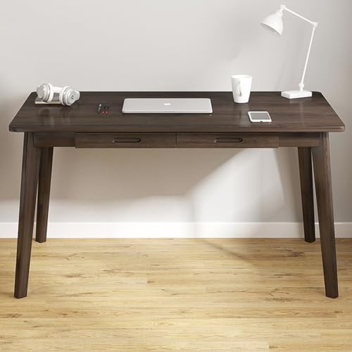 Modern Home Office Desk with Solid Wood Legs 2 Drawer Study Table Simple Small Workstation (47 Inch Black Walnut) - Ideal for Home Office & Study von Generic