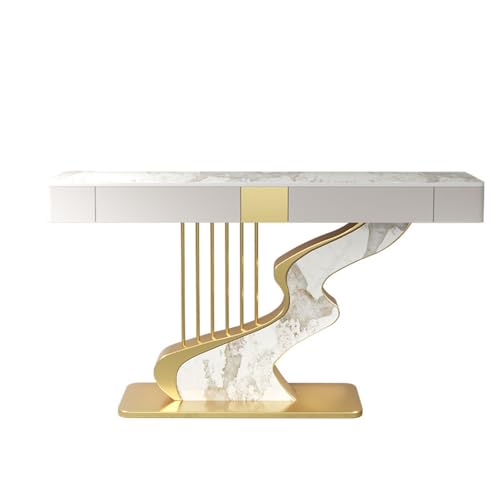 Modern Narrow Console Table, Wood Table with Storage Drawers & Shelves, Geometric Metal Frame for Entryway, Hallway Or Sofa Use(Gray 1(Gold),140CM) von Generic