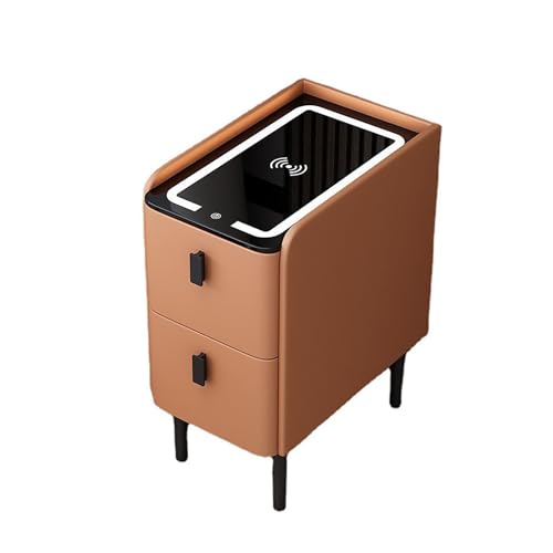Modern Smart LED Betttisch mit Ladestation Bluetooth Audio und zwei Schubladen Multifunktionaler Holz Nachtstand mit kleinem und einfachem Design 25cm Breite Orange Farbe von Generic