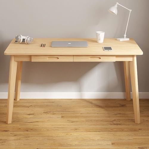 Modern Study Desk with 2 Drawers Solid Wood Legs Compact Simple Home Office Desk (39 Inches Natural Finish) - Perfect for Small Spaces and Minimalist Decor von Generic