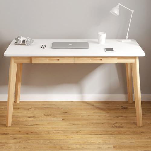 Modern Study Desk with 2 Drawers & Solid Wood Legs Small Simple Home Office Desk (White 39 Inches) - Stylish & Functional Workstation for Any Space von Generic