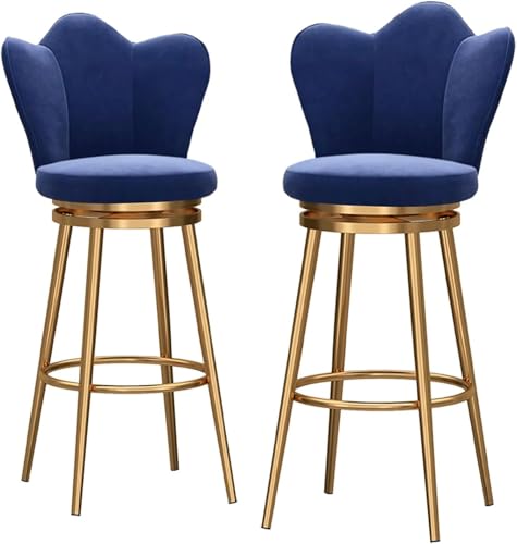 Modern Velvet Bar Stools Set of 265cm Height Adjustable Swivel Chairs Stylish Upholstered Design (Blue 75cm Height Option) for Kitchen & Dining Room von Generic