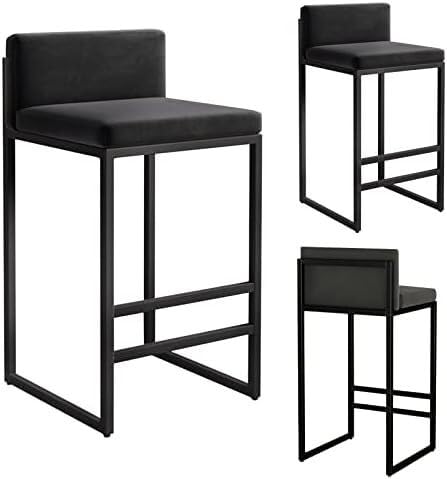 Modern Velvet Counter Height Bar Stools Set with Backrest and Footrest Grey Upholstery Set of 3 (65cm) von Generic