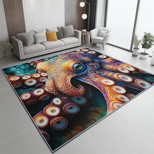 Modern rutschfest Teppich 140 x 200 cm, Tier Krake Nahaufnahme Motiv Weich Kurzflor Teppich für Wohnzimmer Schlafzimmer Kinderzimmer Dekoration, Bunt Waschbare Teppiche Modern rutschfest Teppich 140 x 200 cm, Tier Krake Nahaufnahme Motiv Weich Kurzflor Teppich für Wohnzimmer Schlafzimmer Kinderzimmer Dekoration, Bunt Waschbare Teppiche von Generic