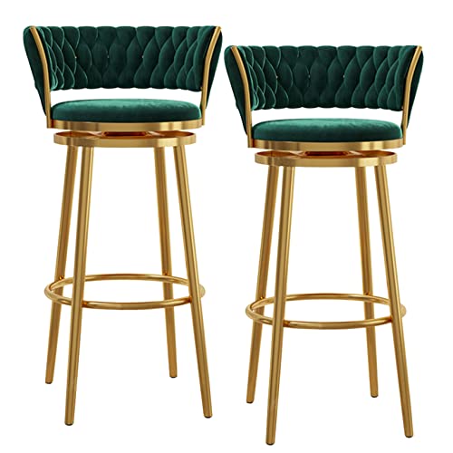 Moderne 25,6 "Zählerhöhe Barhocker mit 360° schwenkbar Gold Metall Chrom Base Gepolstert 2er Set Grün Moderne 25,6 "Zählerhöhe Barhocker mit 360° schwenkbar Gold Metall Chrom Base Gepolstert 2er Set Grün von Generic