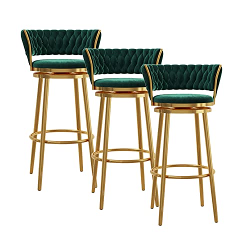 Moderne 29,5 Zoll Barhocker auf Tonhöhe mit 360° drehbarem goldfarbenem Metall verchromter Basis Polsterstuhl Grün Sitz 3er Set für Küche und Esszimmer von Generic