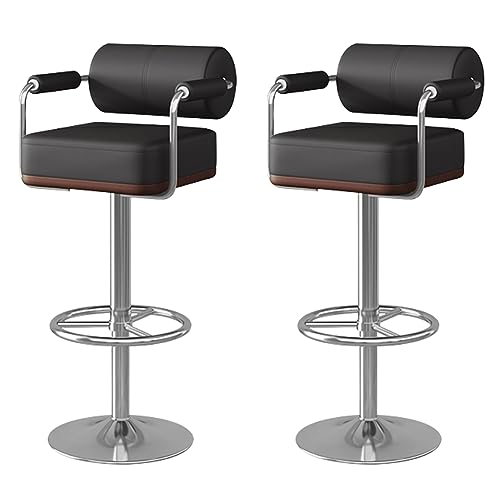 Moderne 2er Set Einstellbare Swivel Barhocker mit Rückenlehne und Fußstütze Kunstleder Zähler Höhe Bar Stühle für Küche Insel Essen Stilvolle Silber Füße Schwarz Barhocker von Generic