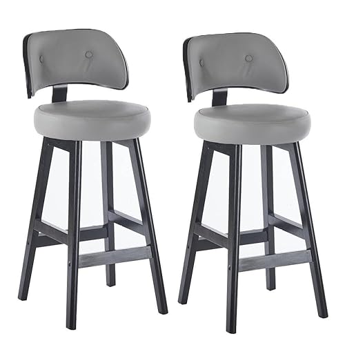 Moderne 80cm Holz Barhocker 2er Set - Frühstücksstühle aus gepolstertem Rindleder mit Rückenlehne für Kücheninsel und Pub-Sitzplätze - orange Farbe (Hellgrau) von Generic
