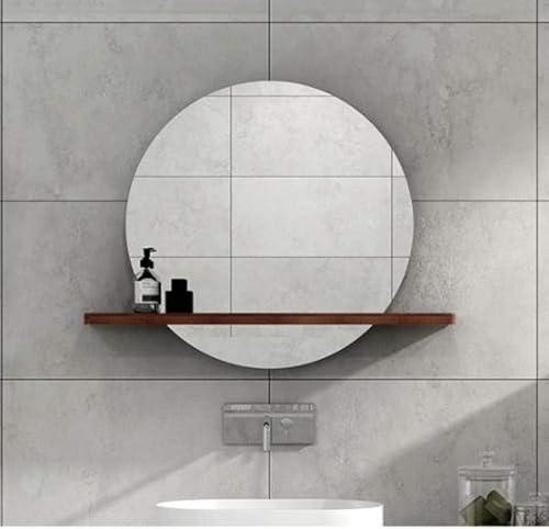 Moderne Badezimmerspiegel Rund Mit Massivholzregal Explosionsgeschützter Dekorativer Schminkspiegel, Walnut Shelf, 90cm(35.5in) von Generic