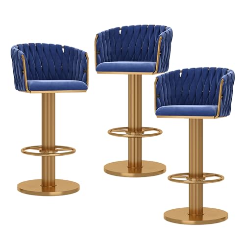 Moderne Barhocker aus Gold – Set mit 3 Bank hoch gewebten Barhocker mit Rücken, schwenkbare Höhe Küche Barhocker für Zuhause, Bar, Insel von Generic