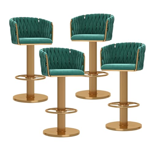 Moderne Barhocker aus Gold – Set mit 4 Arbeitsplatte hoch gewebten Barhocker mit Rücken, schwenkbare Höhe Küche Barhocker für Zuhause, Bar, Insel von Generic