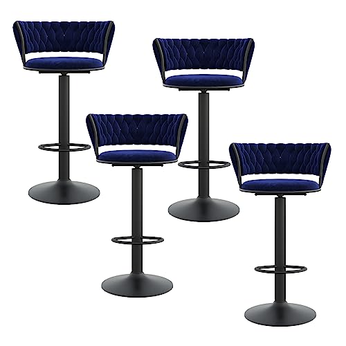 Moderne Barhocker aus Samt, Set mit 4 Quasten Küchenstühle mit Rücken und Fußstütze für Esszimmer, Heimbar, Insel – stilvolle blaue Barsitzplätze von Generic