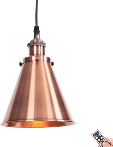 Moderne Batteriebetriebene Pendelleuchte Nicht Fest Verdrahtet Vintage Pendelleuchte Metall Bauernhaus Industrie Hängende Pendelleuchte Scheune Leuchten Decke Für Küche Inse, Red Bronze von Generic