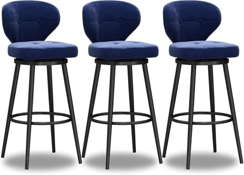 Moderne Drehbare Barhocker 1er-Set, Thekenhocker Mit Niedriger Rückenlehne Und Metallbeinen, Mit Samt Gepolsterte Küchenhocker, Thekenhöhenstuhl Für Das Frühstück Zu Hause, Blue-3pcs, Height:65cm von Generic