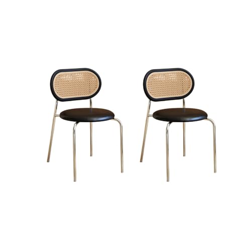 Moderne Esszimmerstühle Mit Mesh Cane Rückenlehne, Freizeitakzent Leder Küche Esshocker Bauernhaus Armless Mesh Cane Back Side Chair ， Mit Metallbeinen(Size:2X,Color:schwarz) von Generic