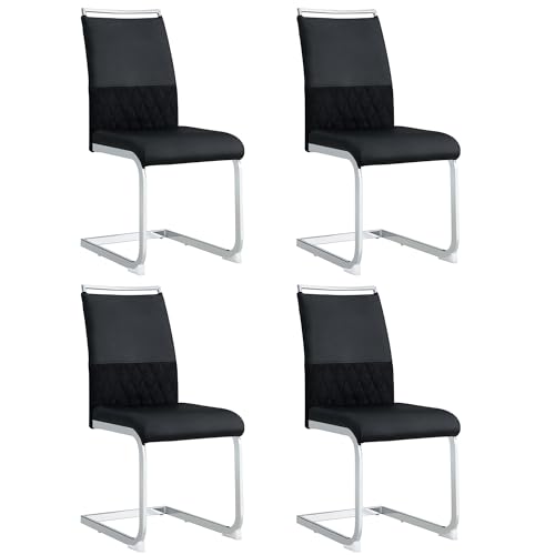 Moderne Esszimmerstühle Set Rückenlehne aus PU Kunstleder und Leinen Loungesessel für Wohnzimmer Küchen Schlafzimmer Büro Studie Arbeitszimmer Polsterstuhl 4-teilig Schwarz von Generic