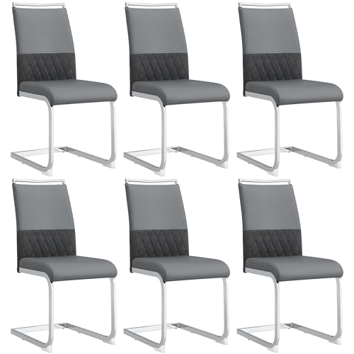 Moderne Esszimmerstühle Set Rückenlehne aus PU Kunstleder und Leinen Loungesessel für Wohnzimmer Küchen Schlafzimmer Büro Studie Arbeitszimmer Polsterstuhl 6-teilig Grau von Generic