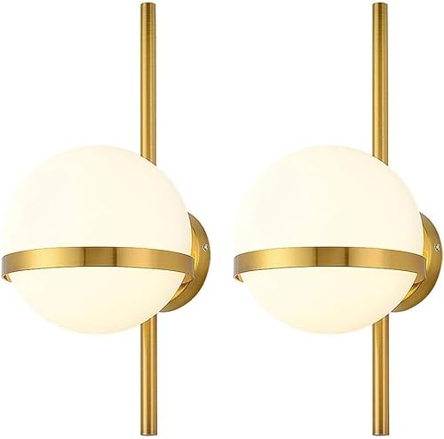 Moderne Gold Led Wandleuchte Mit Weißer Glaskugel Lampenschirm Nordic Minimalistische Halterung Wandleuchte Für Restaurant Wohnzimmer Nachttisch Treppe Badezimmer Spiegel (15cm) von Generic